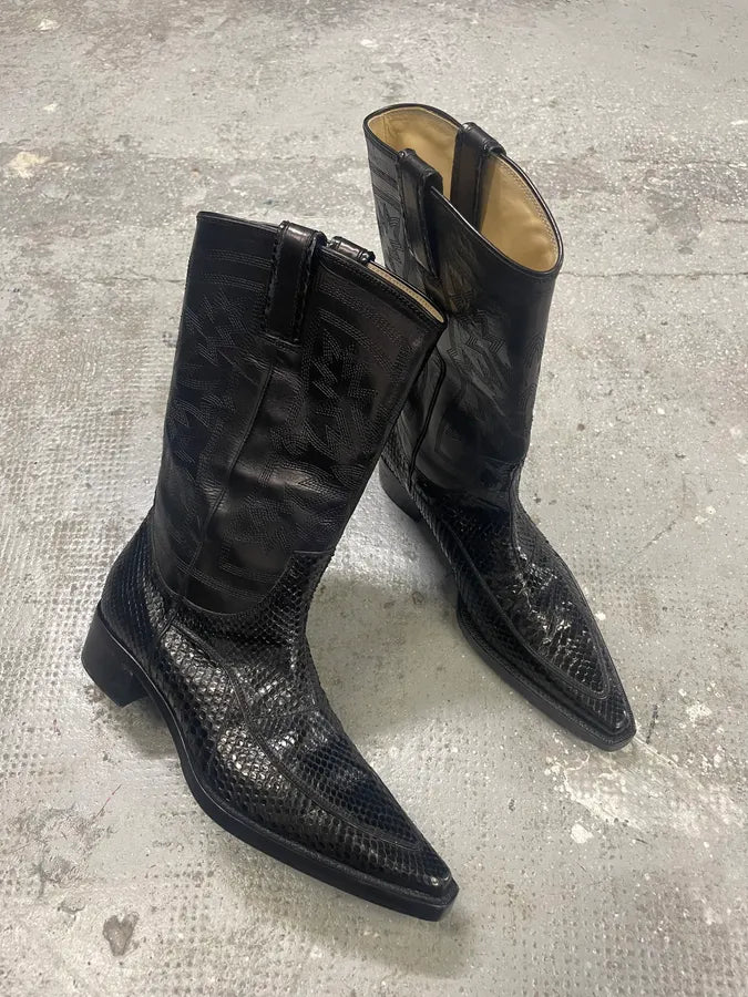 Dolce & Gabbana Santiags Black Cowboy Leather Boots with Python Effect echVvbo 4