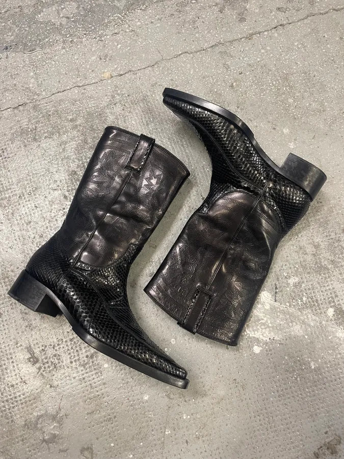 Dolce & Gabbana Santiags Black Cowboy Leather Boots with Python Effect echVvbo 5