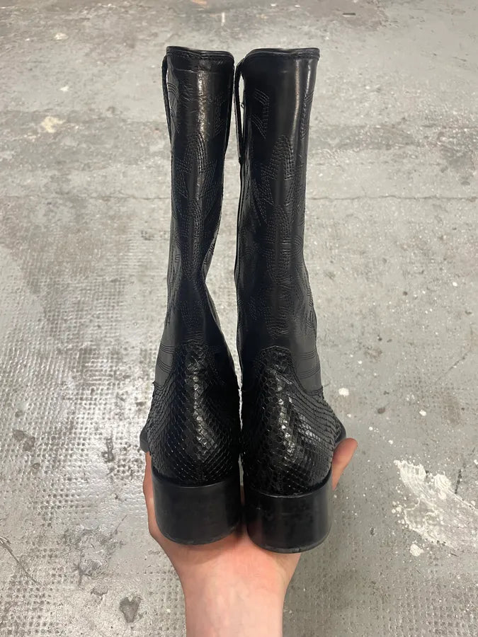 Dolce & Gabbana Santiags Black Cowboy Leather Boots with Python Effect echVvbo 8