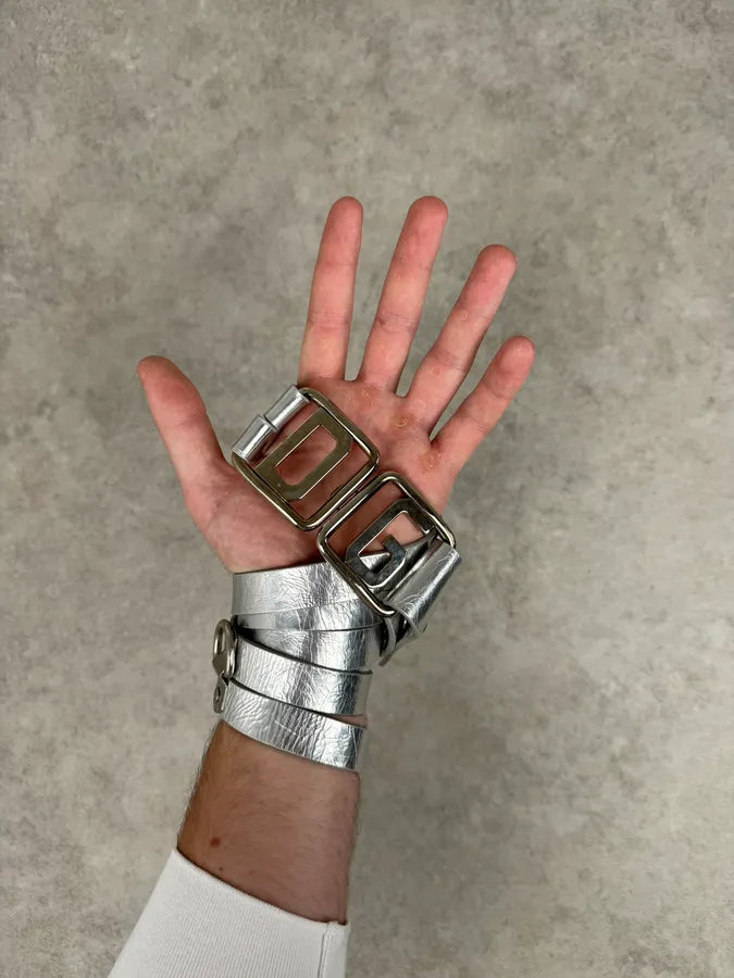 2000s Dolce & Gabbana Silver Grey Leather Buckle Belt auqnfnO 1
