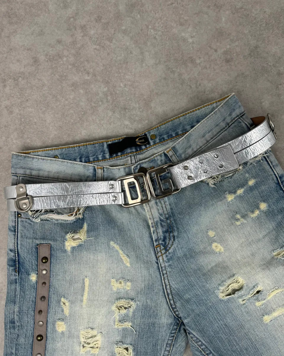 2000s Dolce & Gabbana Silver Grey Leather Buckle Belt auqnfnO 0