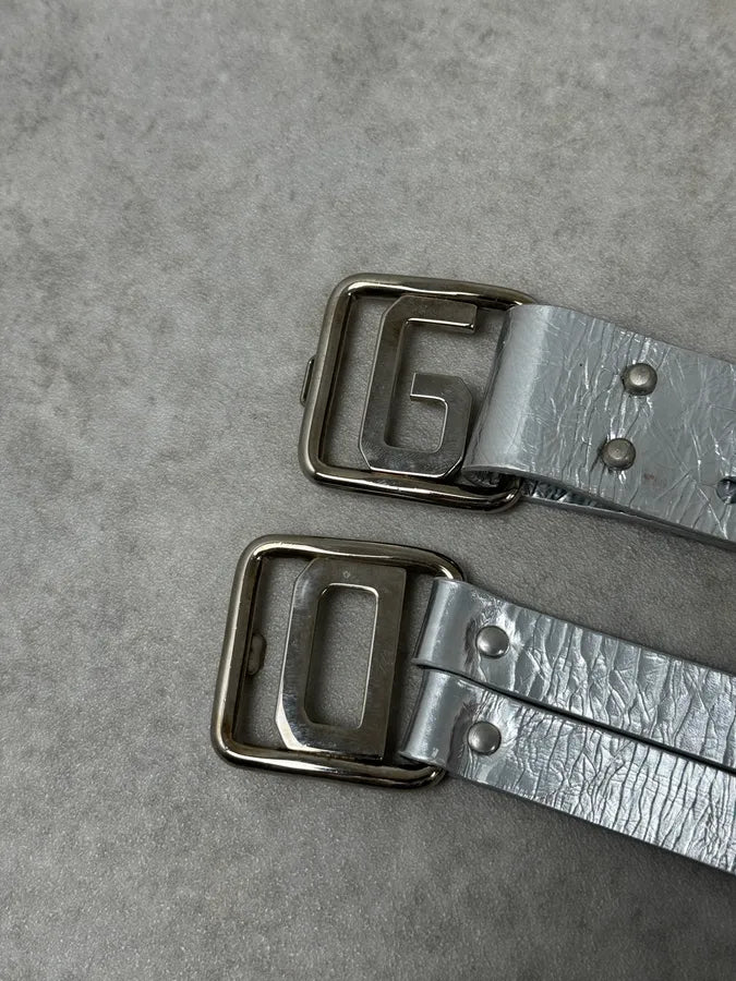 2000s Dolce & Gabbana Silver Grey Leather Buckle Belt auqnfnO 3