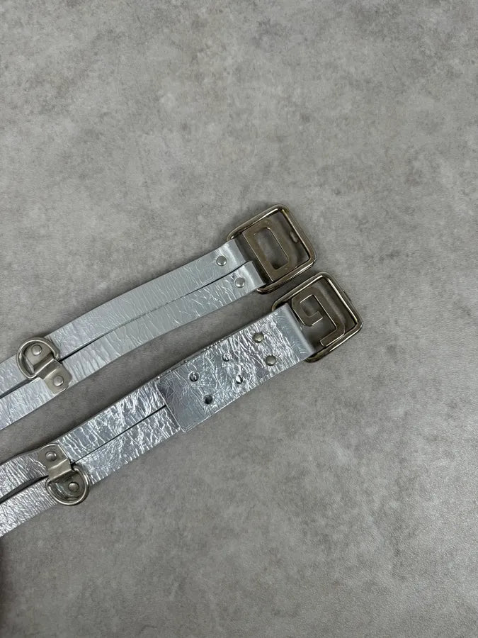 2000s Dolce & Gabbana Silver Grey Leather Buckle Belt auqnfnO 2