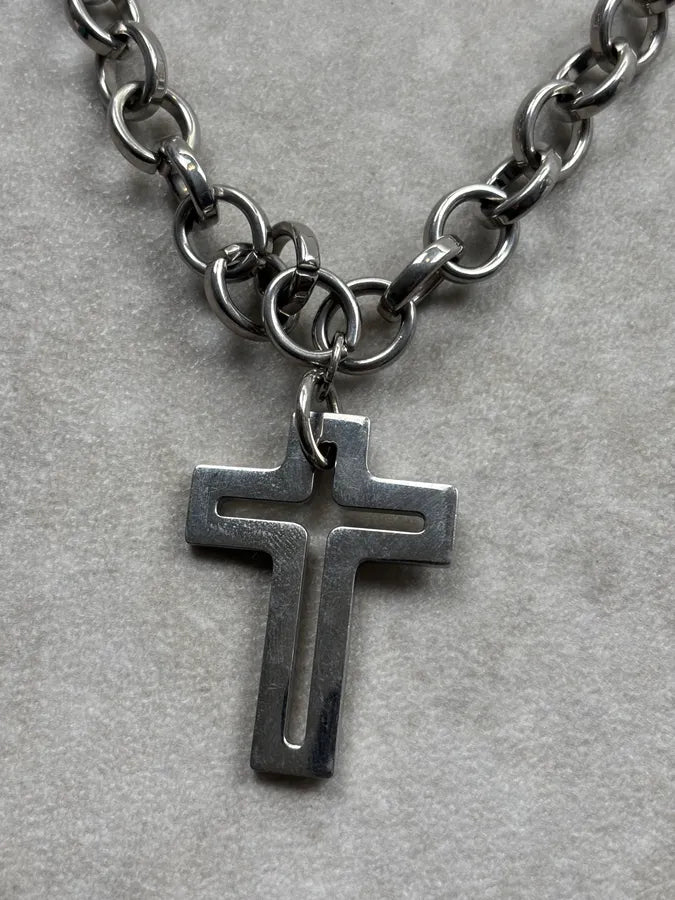 Dolce & Gabbana Silver Metal Chain Cross Pendant Necklace GQPsUrY 4