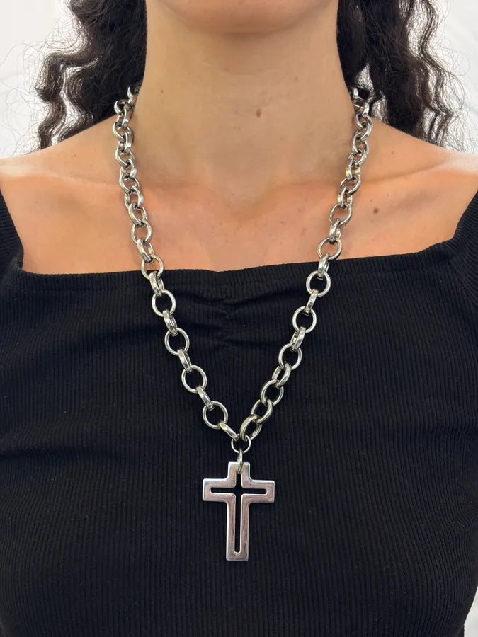Dolce & Gabbana Silver Metal Chain Cross Pendant Necklace GQPsUrY 1
