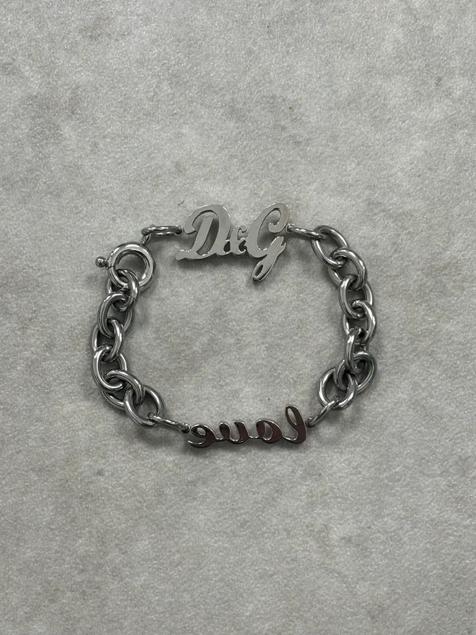 AW2005 Dolce & Gabbana Silver Metal Chain Logo Bracelet BVRzdnP 3