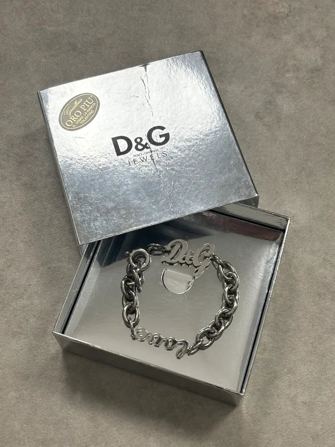 AW2005 Dolce & Gabbana Silver Metal Chain Logo Bracelet BVRzdnP 0