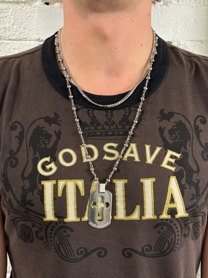 SS2003 Dolce & Gabbana Silver Metal Cross Dog Tag Necklace wKtwkrw 2