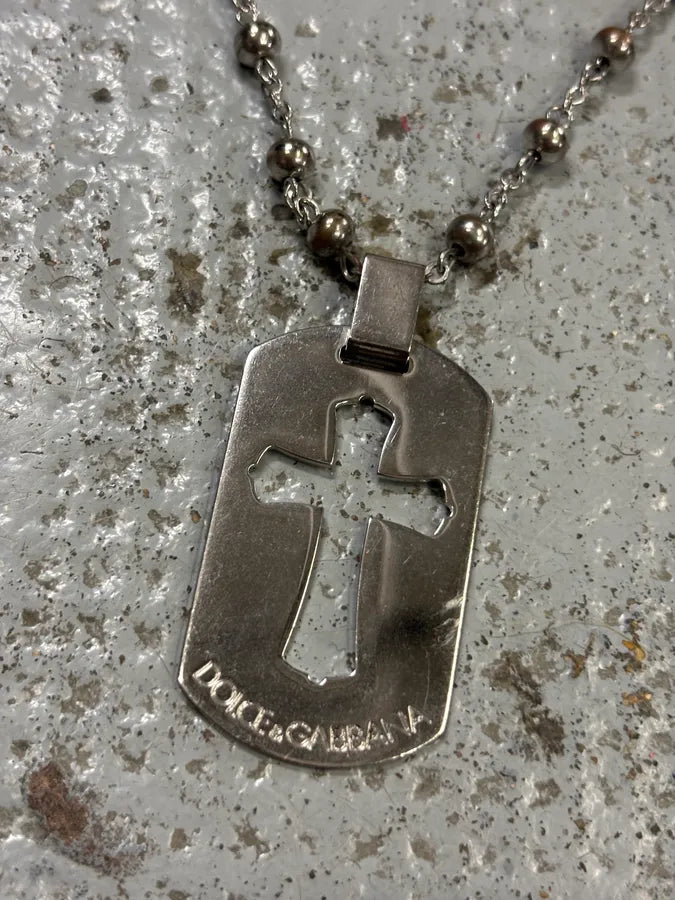 SS2003 Dolce & Gabbana Silver Metal Cross Dog Tag Necklace wKtwkrw 3