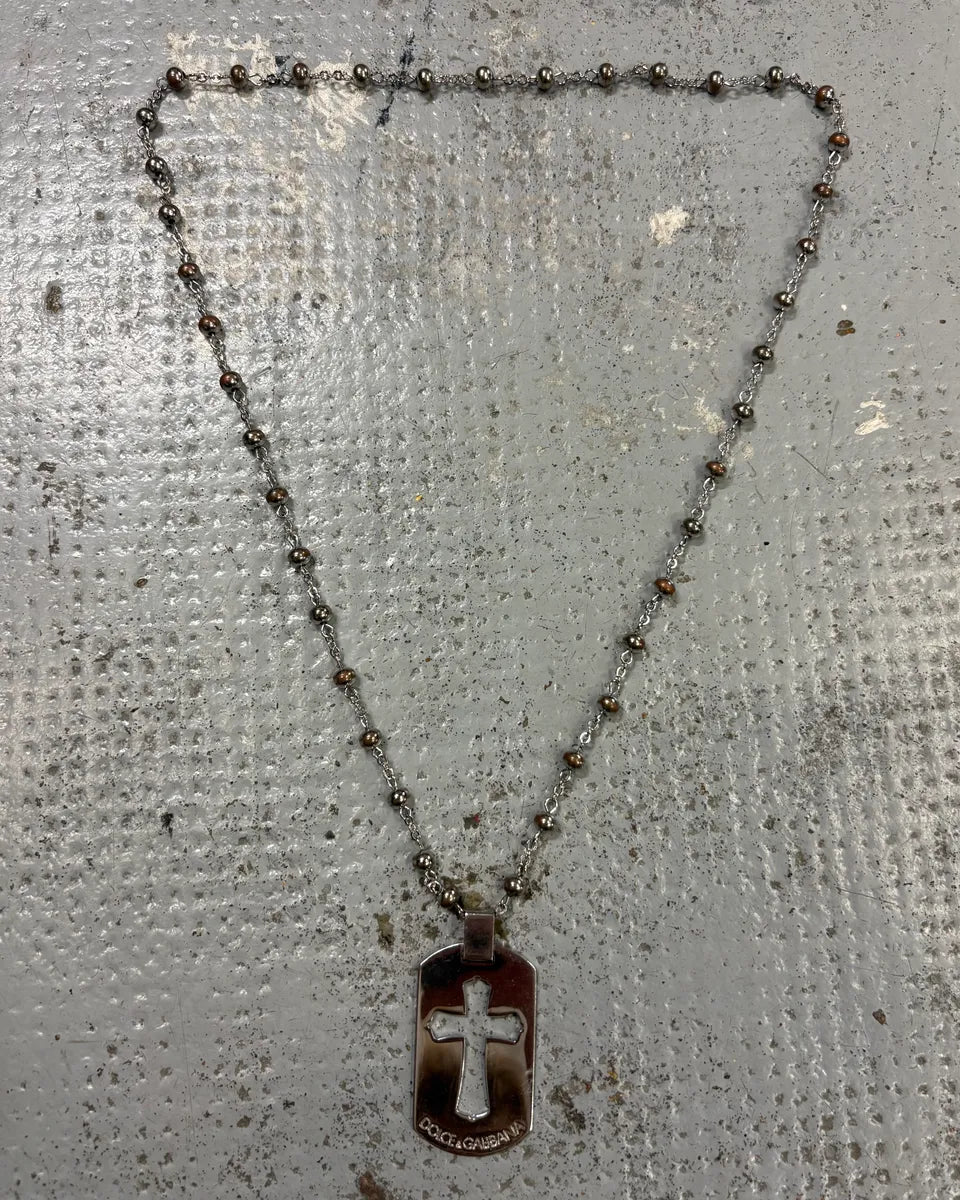 SS2003 Dolce & Gabbana Silver Metal Cross Dog Tag Necklace wKtwkrw 0