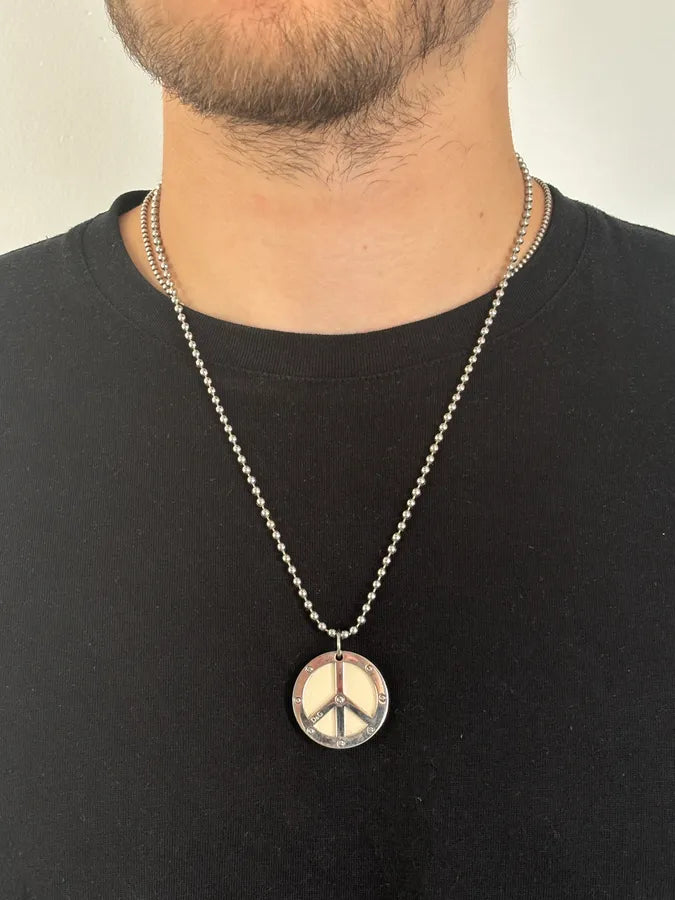 2000s Dolce & Gabbana Silver Metal Peace Sign Necklace IUSrNKg 2