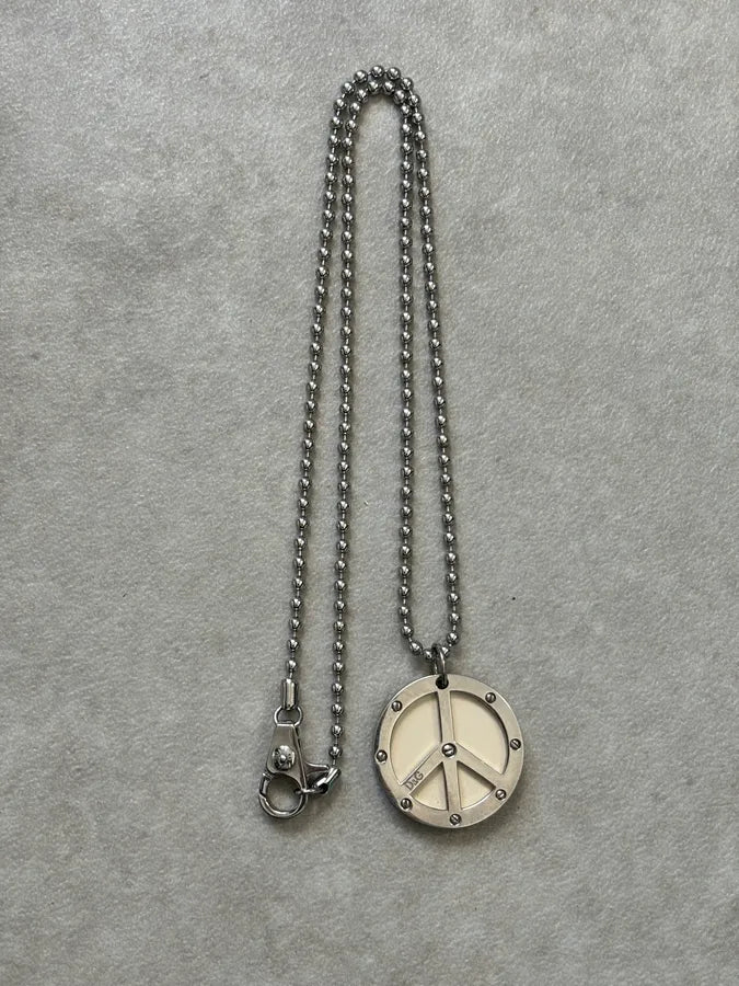 2000s Dolce & Gabbana Silver Metal Peace Sign Necklace IUSrNKg 3