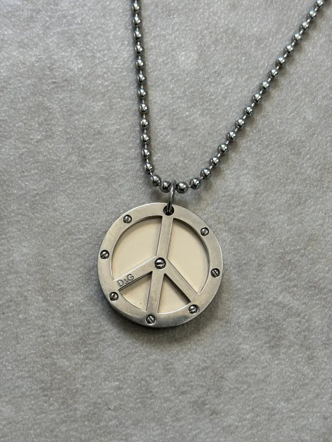 2000s Dolce & Gabbana Silver Metal Peace Sign Necklace IUSrNKg 4