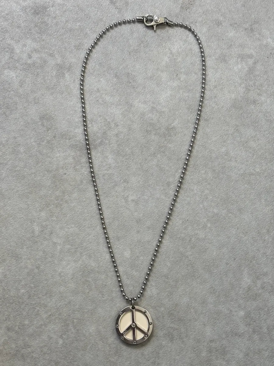 2000s Dolce & Gabbana Silver Metal Peace Sign Necklace IUSrNKg 1