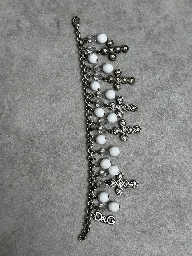 Dolce & Gabbana Silver Metal Pearl Cross Charm Bracelet QTIJplj 8