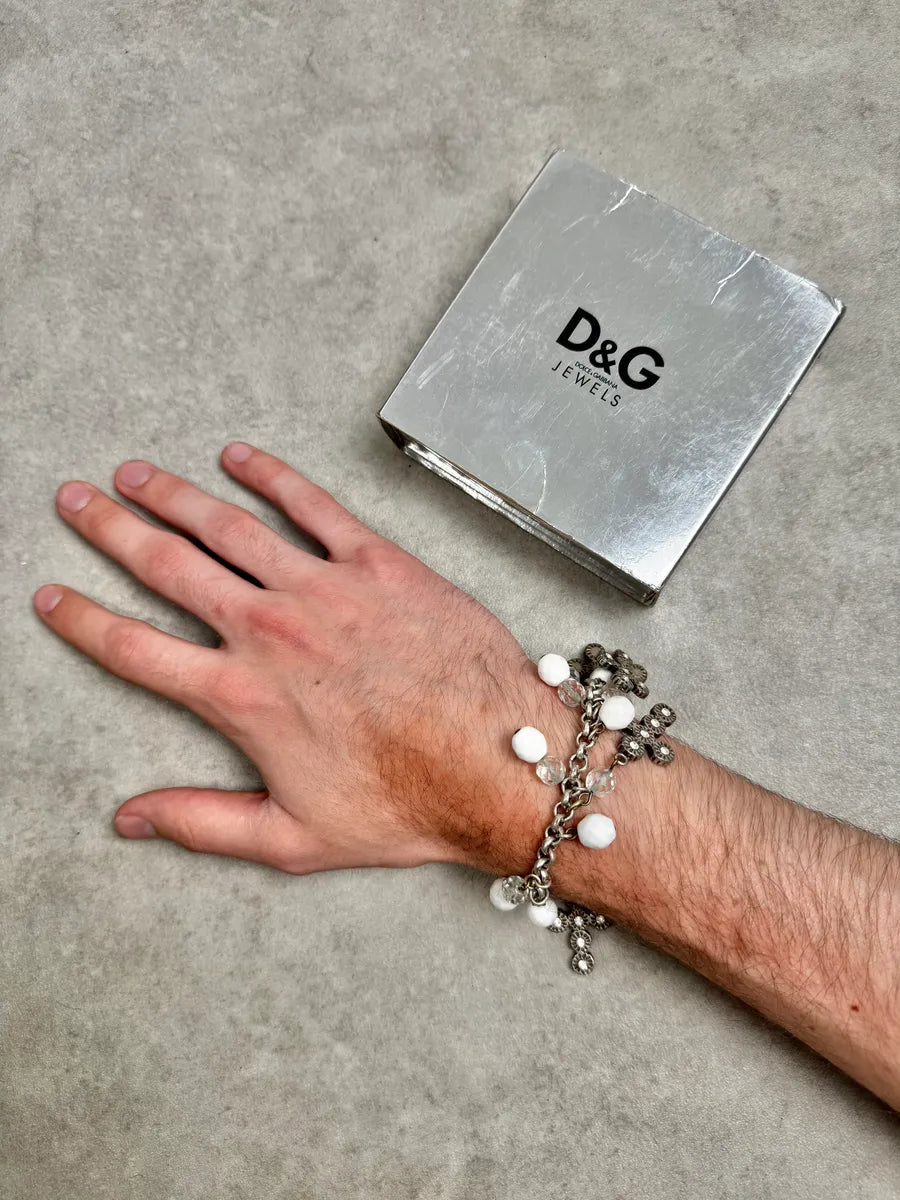 Dolce & Gabbana Silver Metal Pearl Cross Charm Bracelet QTIJplj 2