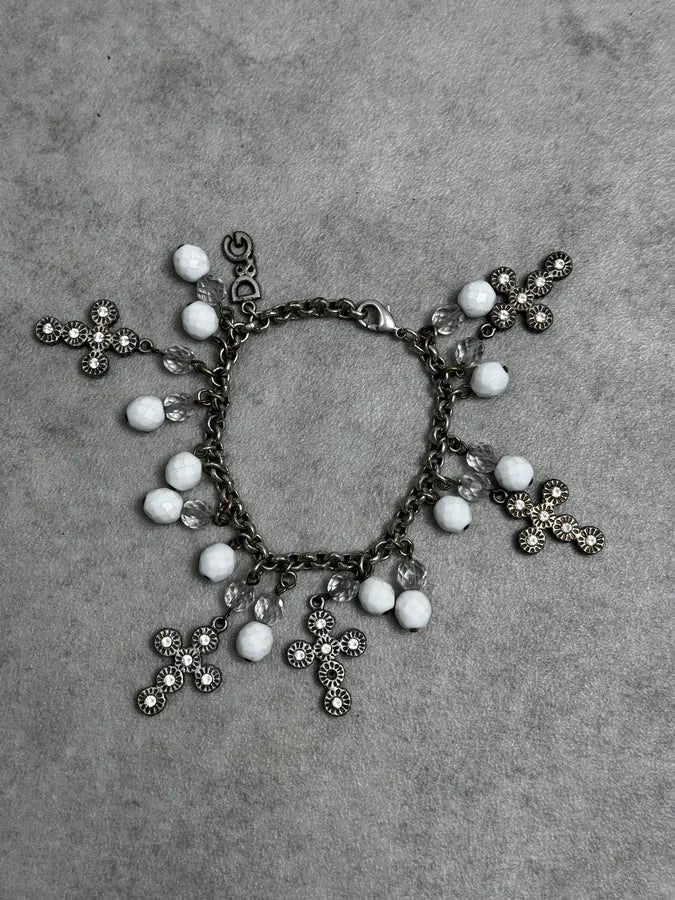 Dolce & Gabbana Silver Metal Pearl Cross Charm Bracelet QTIJplj 0