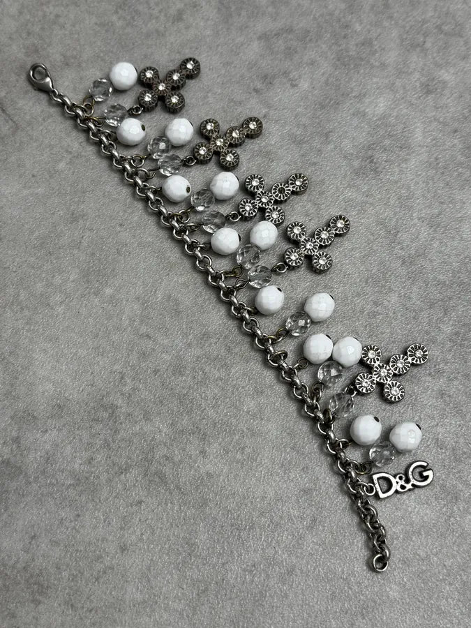 Dolce & Gabbana Silver Metal Pearl Cross Charm Bracelet QTIJplj 7