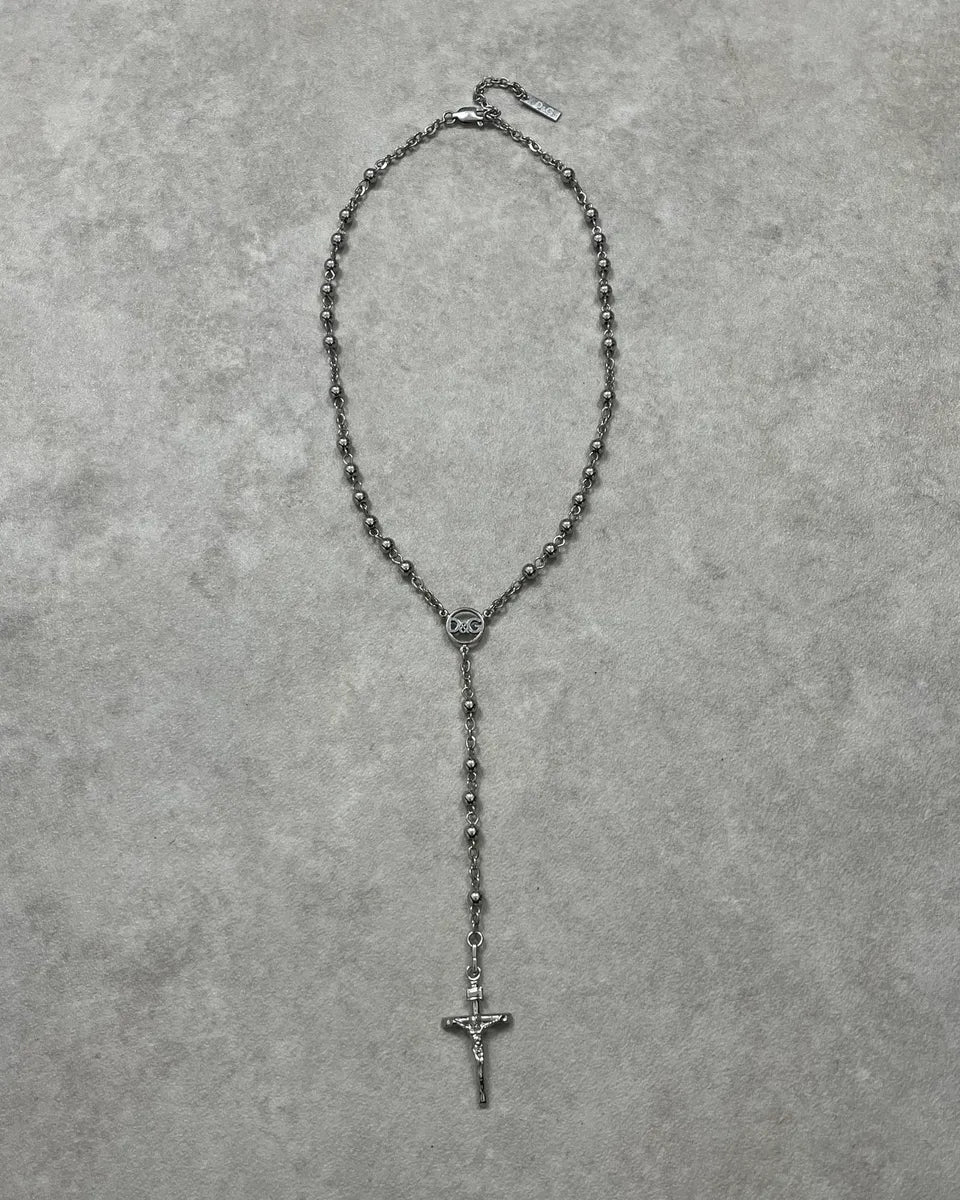 SS2015 Dolce & Gabbana Silver Metal Rosary Crucifix Necklace AGImZTd 0