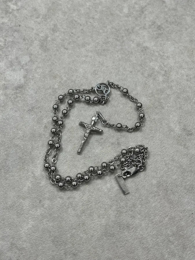 SS2015 Dolce & Gabbana Silver Metal Rosary Crucifix Necklace AGImZTd 3