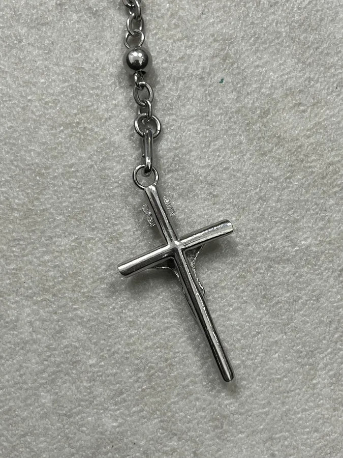 SS2015 Dolce & Gabbana Silver Metal Rosary Crucifix Necklace AGImZTd 5