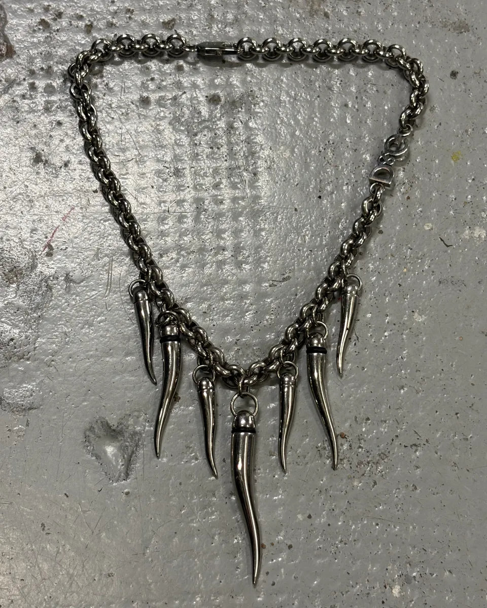 2000s Dolce & Gabbana Silver Grey Metal Spike Teeth Pendant Necklace BkXkshw 0