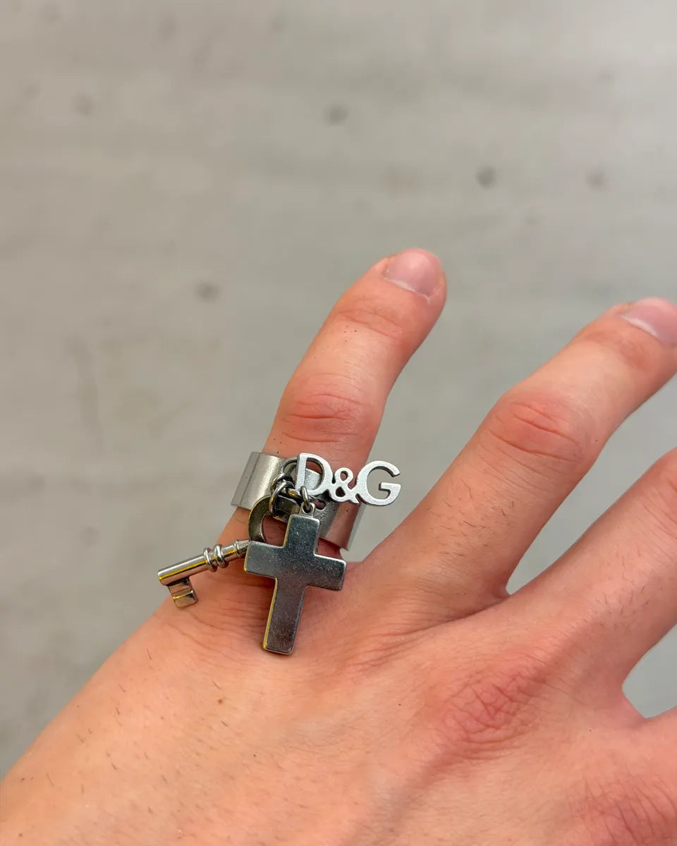 Dolce & Gabbana Silver Stainless Steel Cross & Key Charm Ring BmZRNzS 1