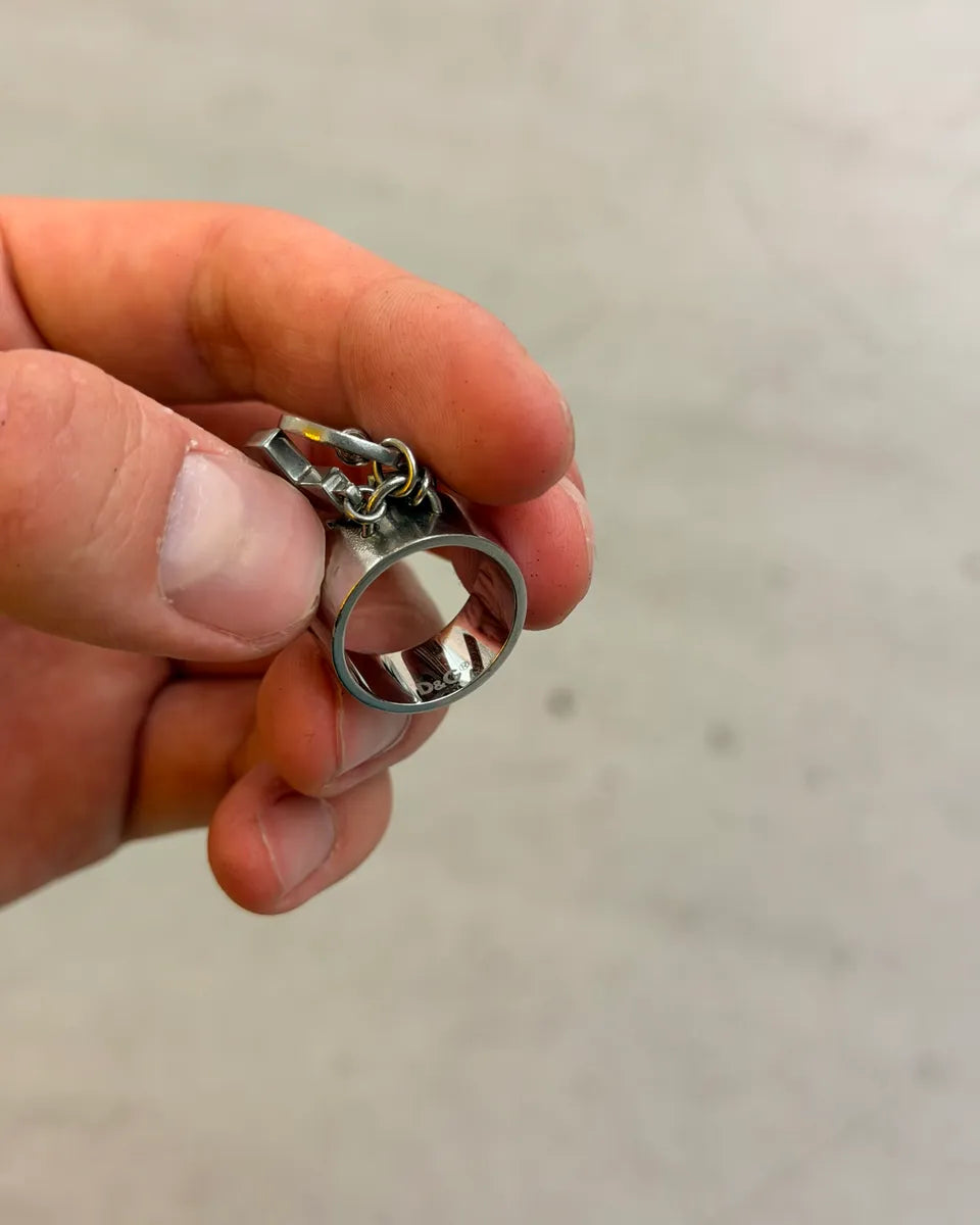 Dolce & Gabbana Silver Stainless Steel Cross & Key Charm Ring BmZRNzS 3