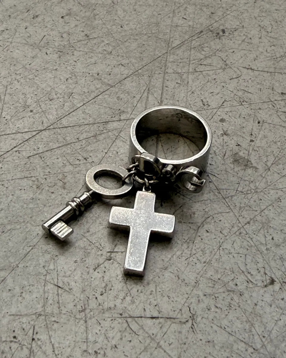 Dolce & Gabbana Silver Stainless Steel Cross & Key Charm Ring BmZRNzS 5