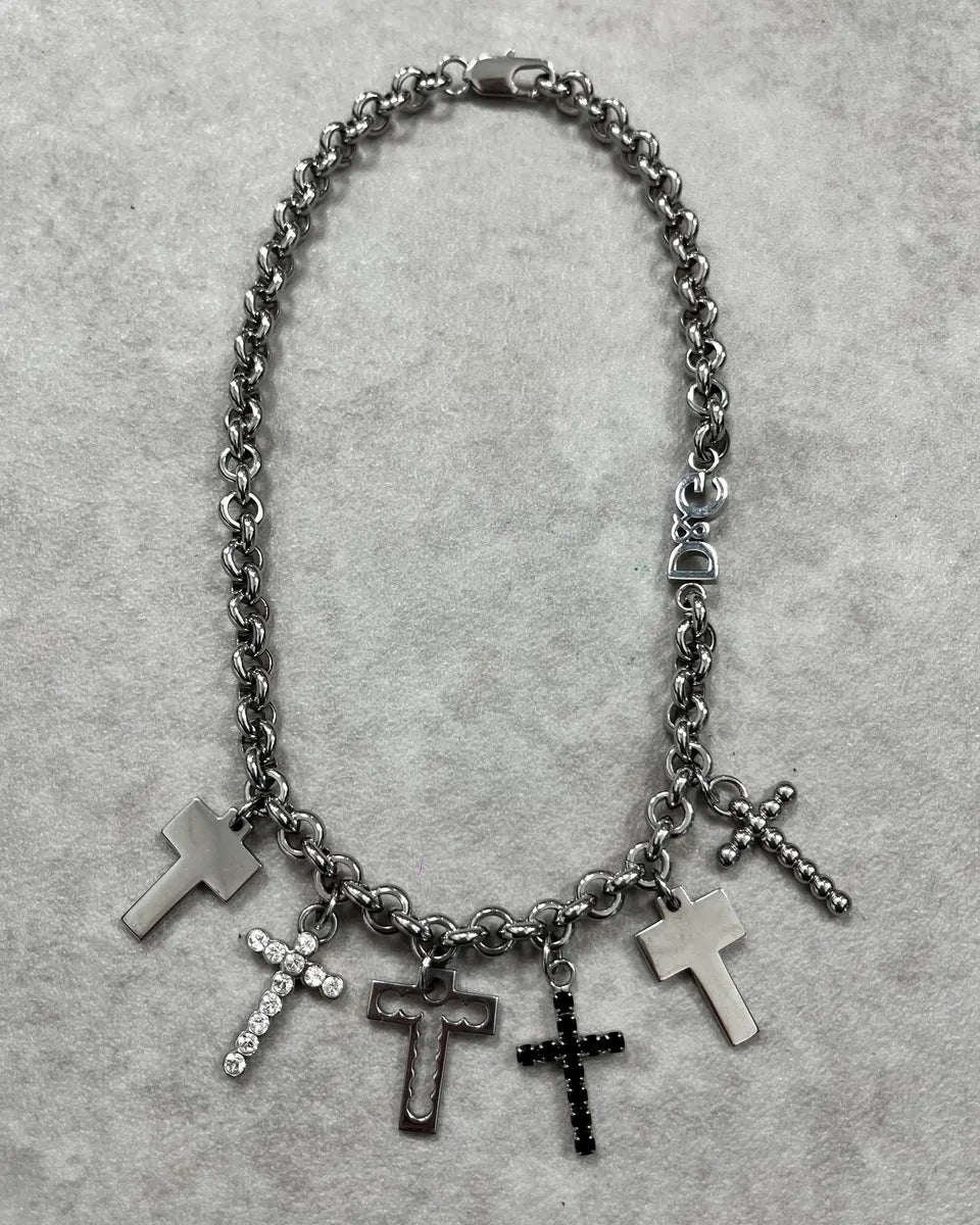 Dolce & Gabbana Silver Stainless Steel Cross Charm Necklace gwMQqcj 0