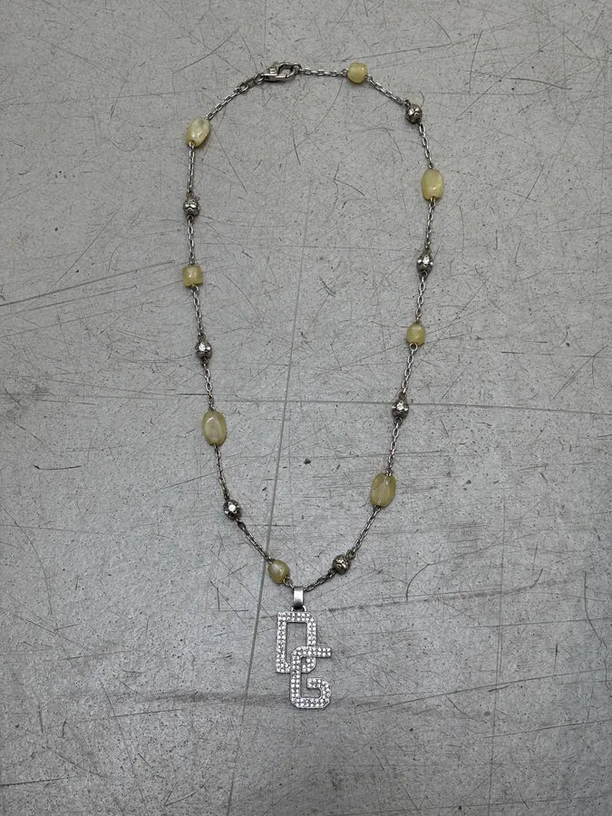 Dolce & Gabbana Strass Logo Pendant Necklace Silver Tone hVbOPzj 0