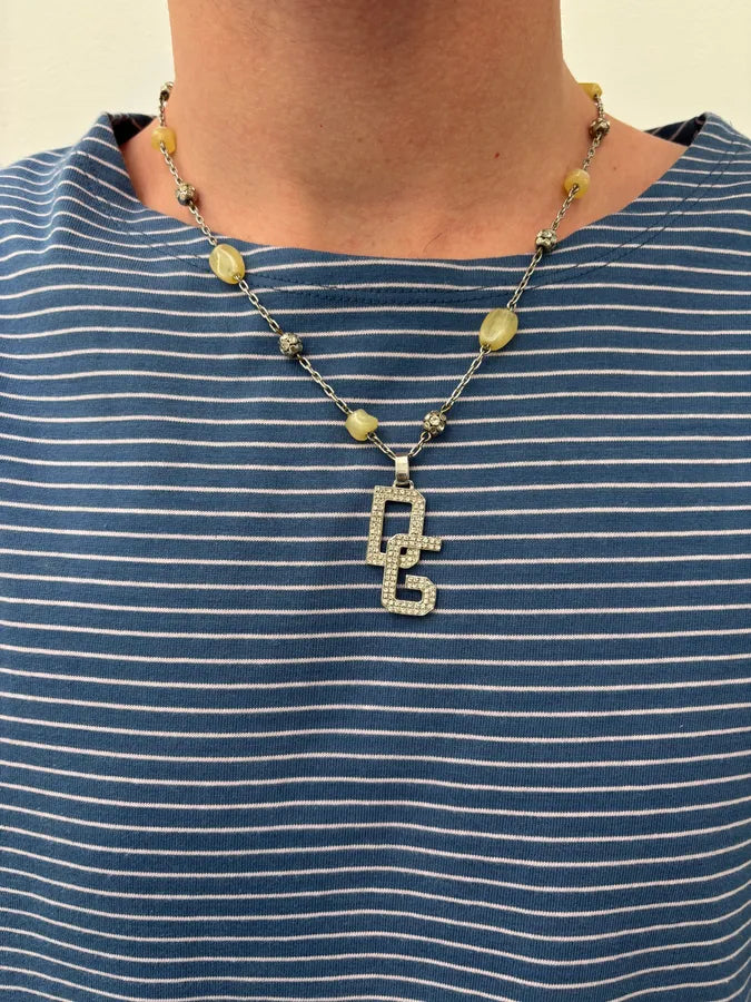 Dolce & Gabbana Strass Logo Pendant Necklace Silver Tone hVbOPzj 1