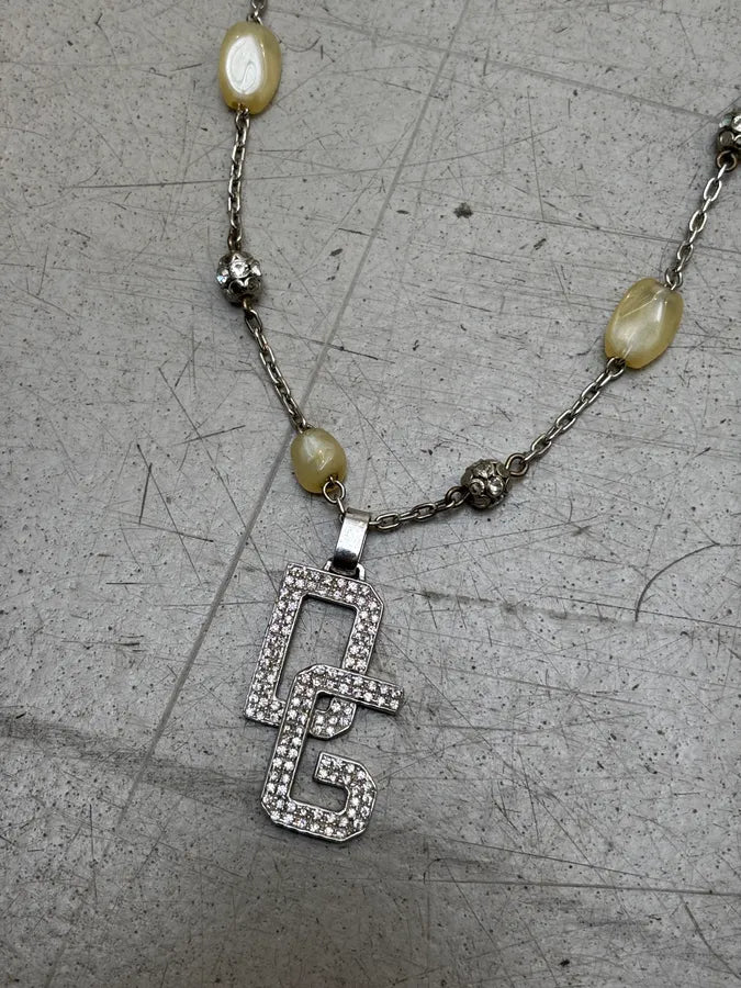 Dolce & Gabbana Strass Logo Pendant Necklace Silver Tone hVbOPzj 3