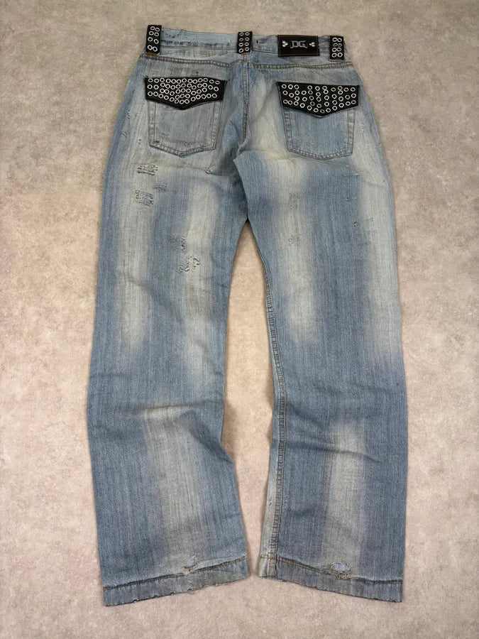 SS2006 Dolce & Gabbana Black Rockstar Faded Denim Jeans JFYbixJ 0
