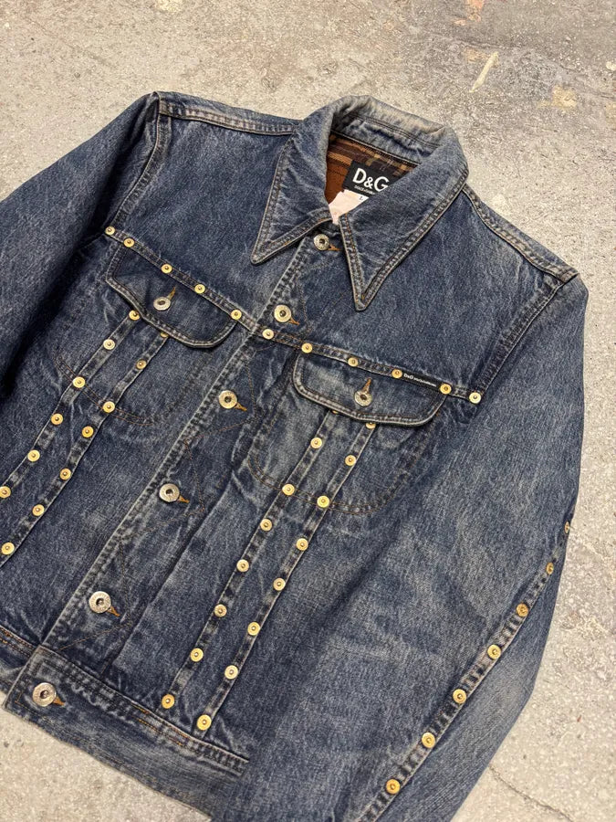 2000s Dolce & Gabbana Studded Faded Denim Jacket (S) 1