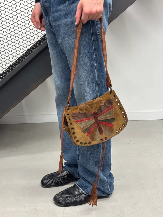 2000s Dolce & Gabbana Tan Suede Leather Butterfly Shoulder Bag lrgBAOr 2