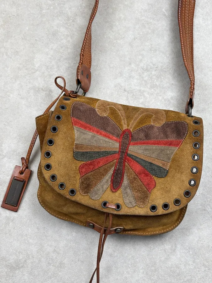 2000s Dolce & Gabbana Tan Suede Leather Butterfly Shoulder Bag lrgBAOr 4