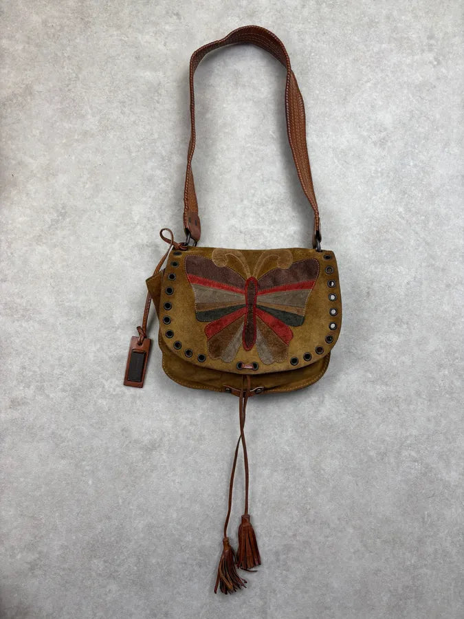 2000s Dolce & Gabbana Tan Suede Leather Butterfly Shoulder Bag lrgBAOr 3