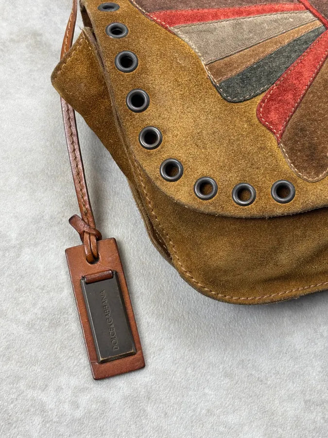 2000s Dolce & Gabbana Tan Suede Leather Butterfly Shoulder Bag lrgBAOr 5