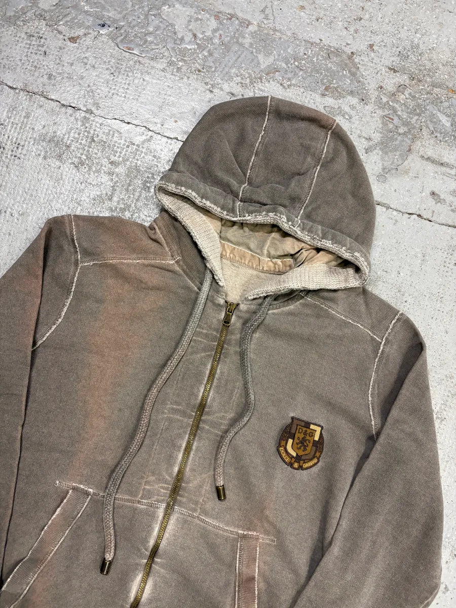 AW2003 Dolce & Gabbana Gradient Taupe Embroidered Zip-up Hoodie IhZUTQa 3