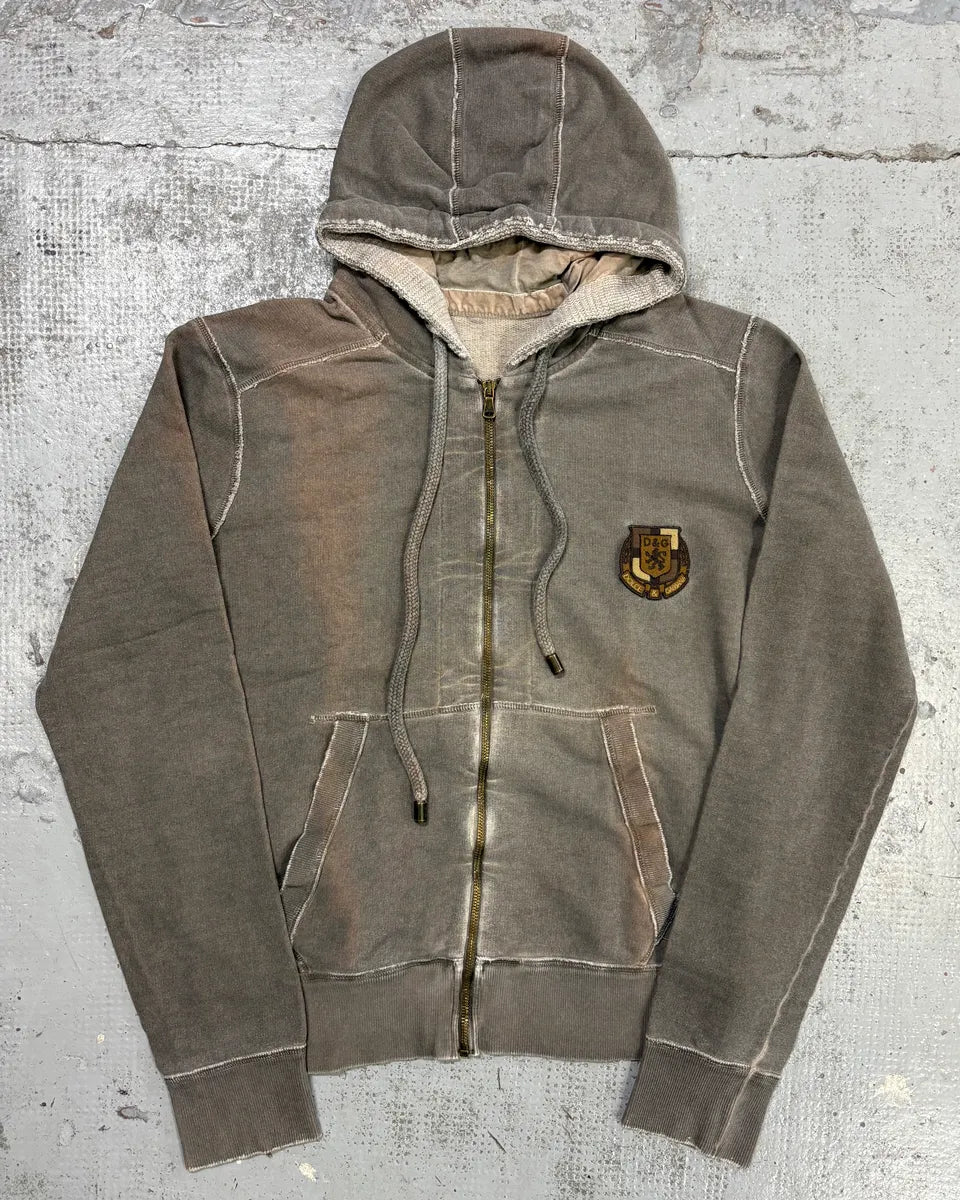 AW2003 Dolce & Gabbana Gradient Taupe Embroidered Zip-up Hoodie IhZUTQa 0