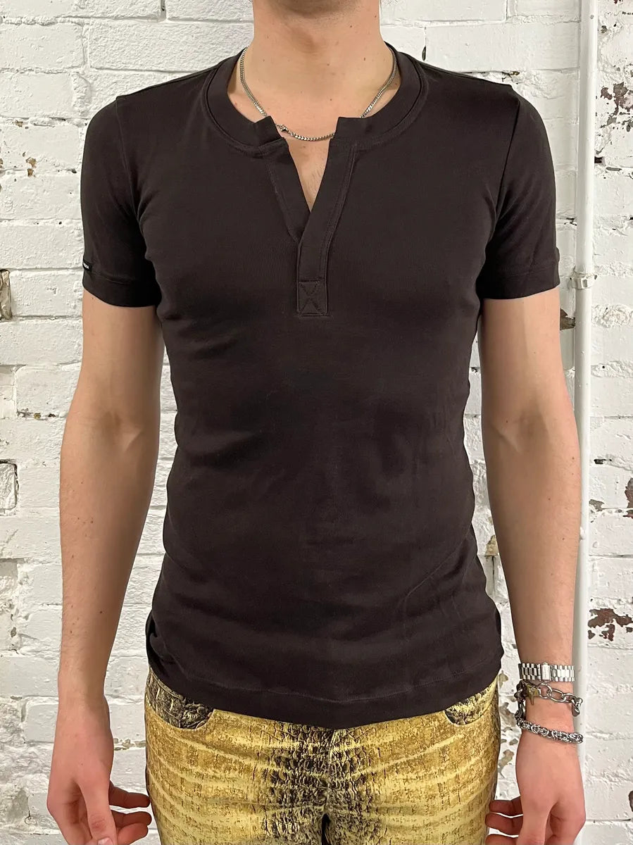 Dolce & Gabbana Taupe Brown Henley T-Shirt  MmuZMrs 0