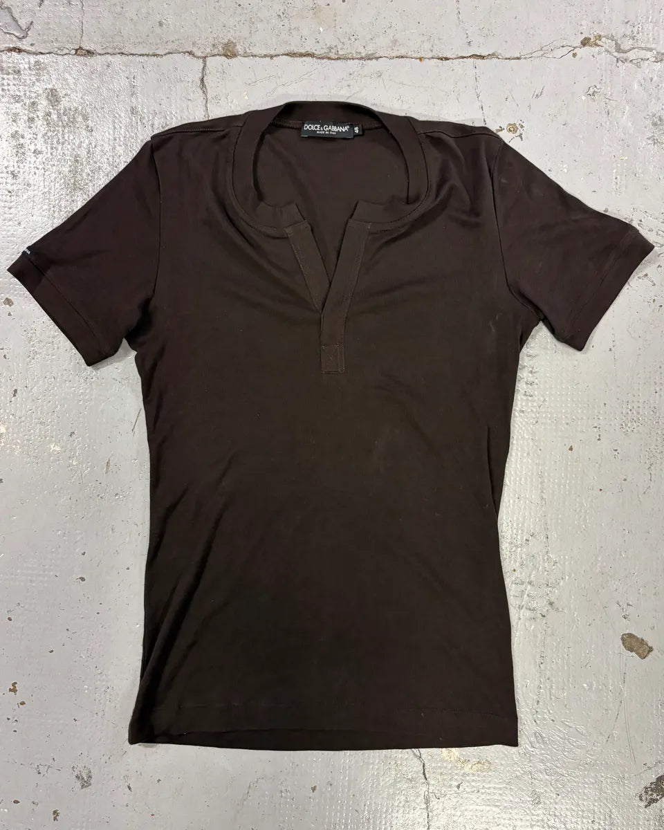 Dolce & Gabbana Taupe Brown Henley T-Shirt  MmuZMrs 2