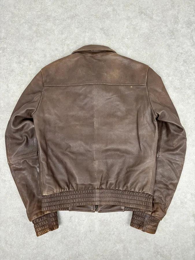 2010s Dolce & Gabbana Brown Taupe Leather Bomber Jacket NYBLKhx 4