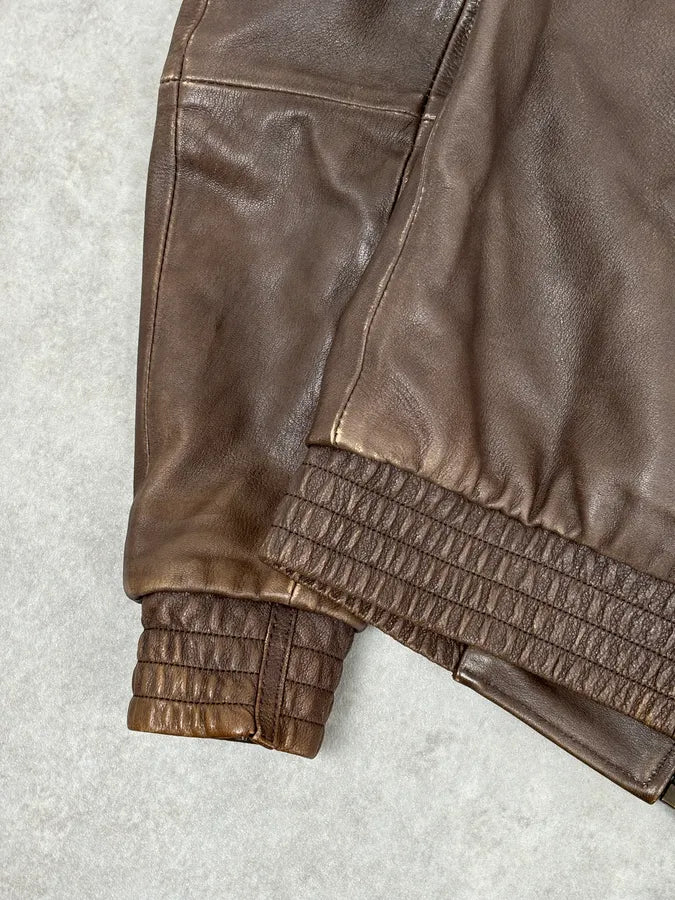 2010s Dolce & Gabbana Brown Taupe Leather Bomber Jacket NYBLKhx 7