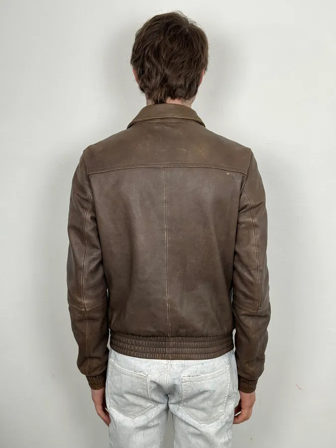 2010s Dolce & Gabbana Brown Taupe Leather Bomber Jacket NYBLKhx 2