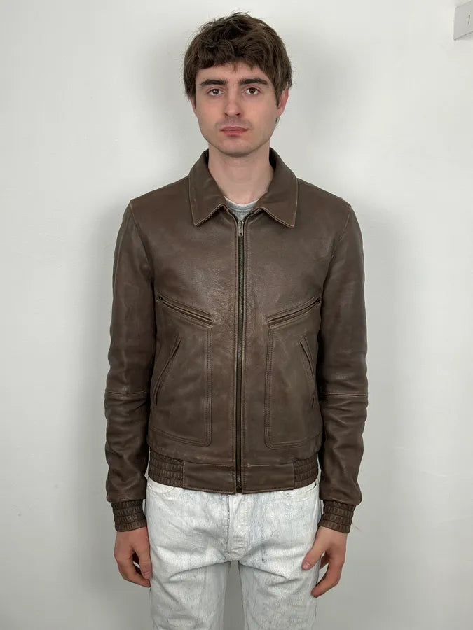 2010s Dolce & Gabbana Brown Taupe Leather Bomber Jacket NYBLKhx 1