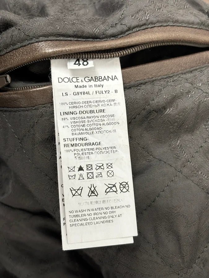 2010s Dolce & Gabbana Brown Taupe Leather Bomber Jacket NYBLKhx 8