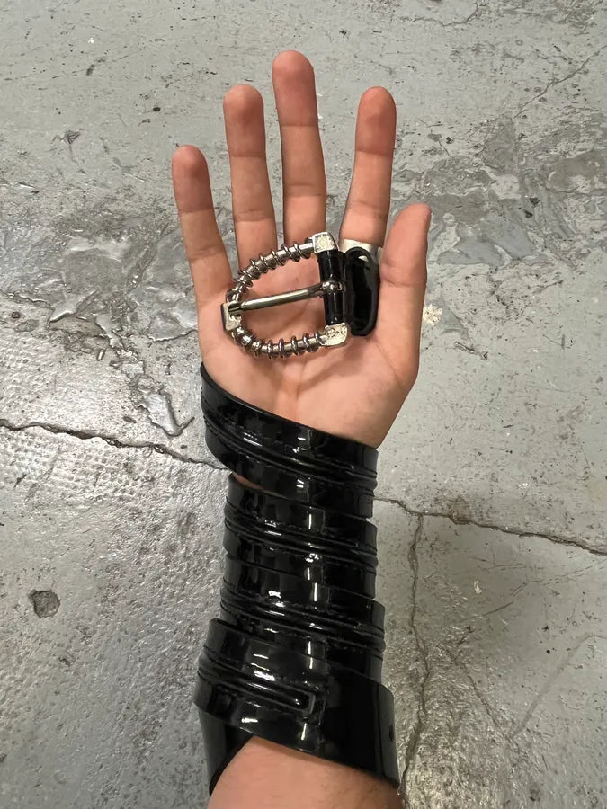Dolce & Gabbana Tornado Buckle Black Leather Belt (OS) fbBiWkW 0