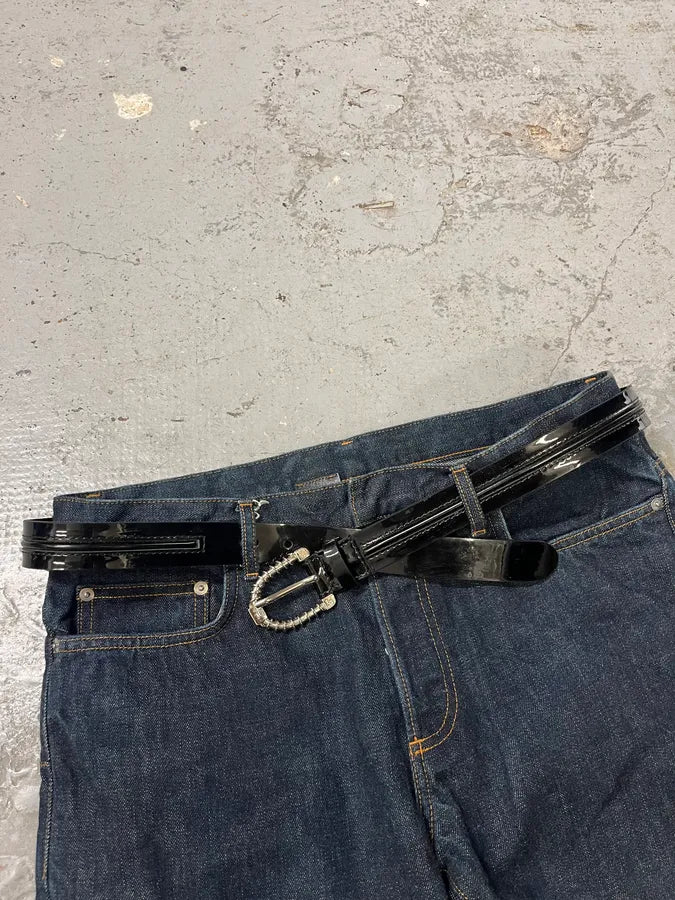 Dolce & Gabbana Tornado Buckle Black Leather Belt (OS) fbBiWkW 1
